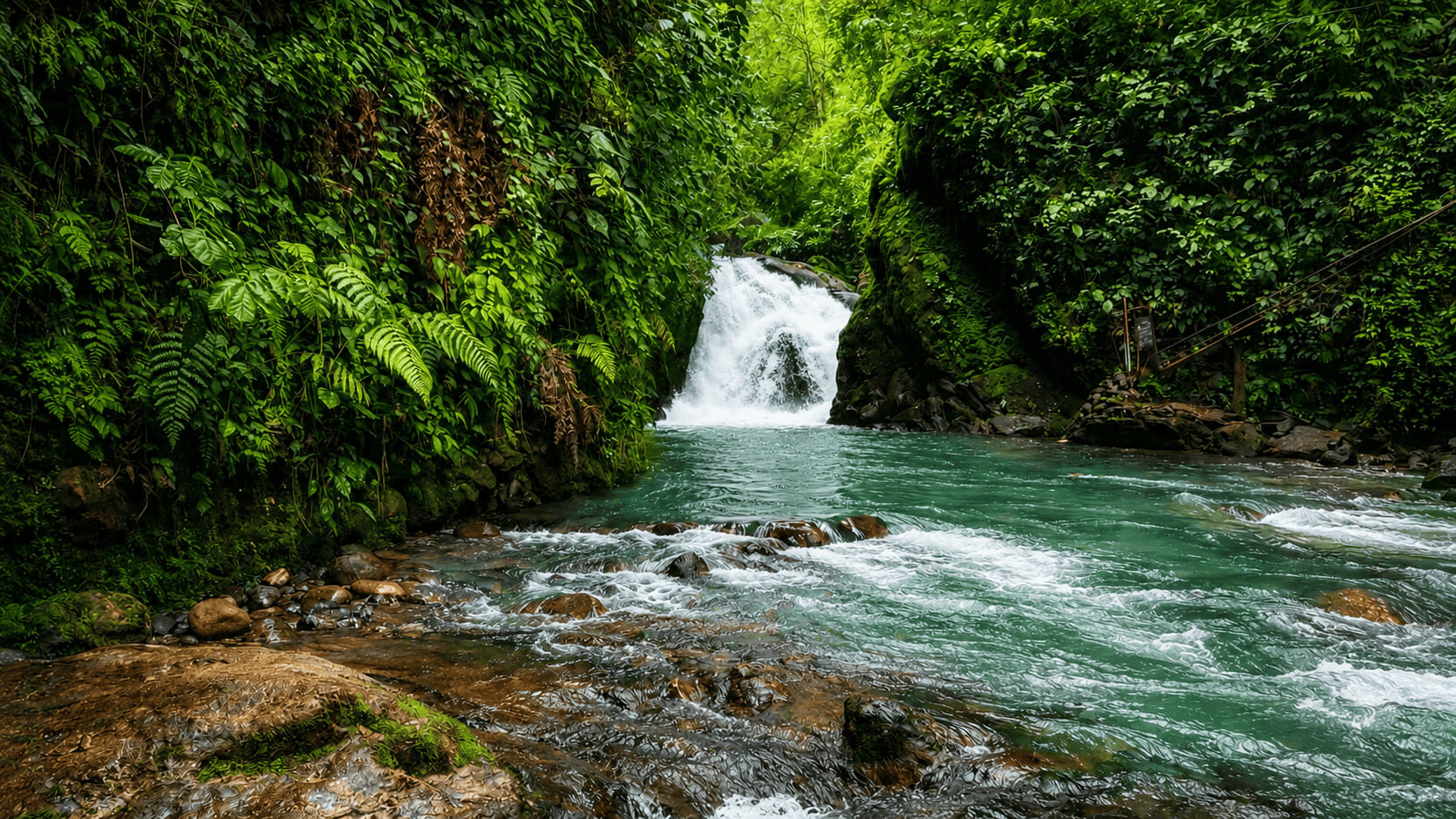 Cascada rodeada por el bosque nublado de Mindo